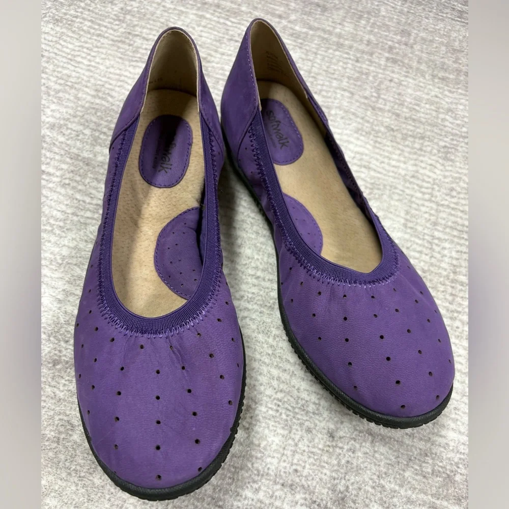 SoftWalk Hampshire Ballet Flats Women’s Sz 6.5 Purple Milled Nubuck Leather - Picture 2 of 8